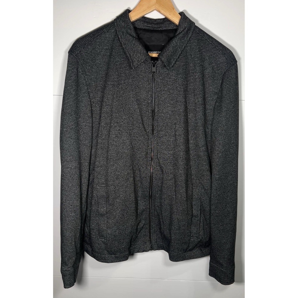 Express Men's Charcoal Textured Zip Jacket Size M Lined Casual